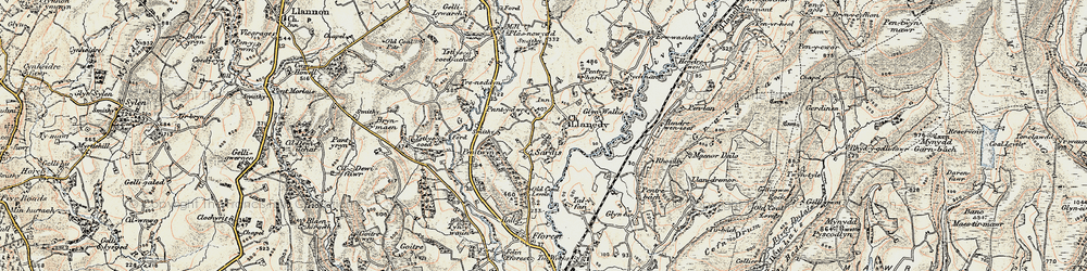 Old map of Llanedi in 1900-1901