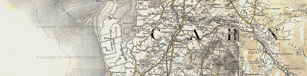 Old map of Afon Gwyrfai in 1903-1910