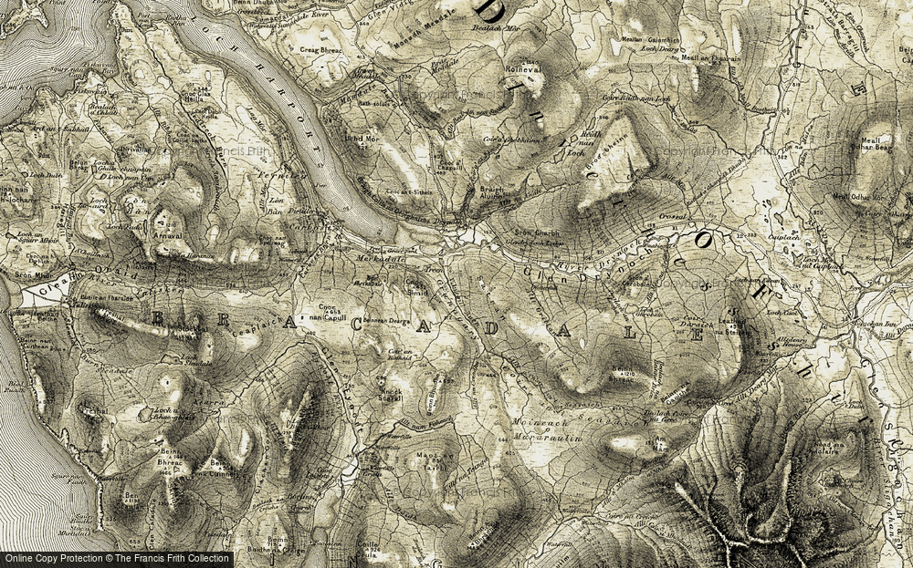 Old Map of Historic Map covering Allt Grillan in 1908-1909