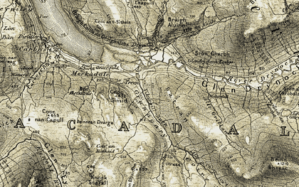 Old map of Allta Choire an t-Seasaich in 1908-1909