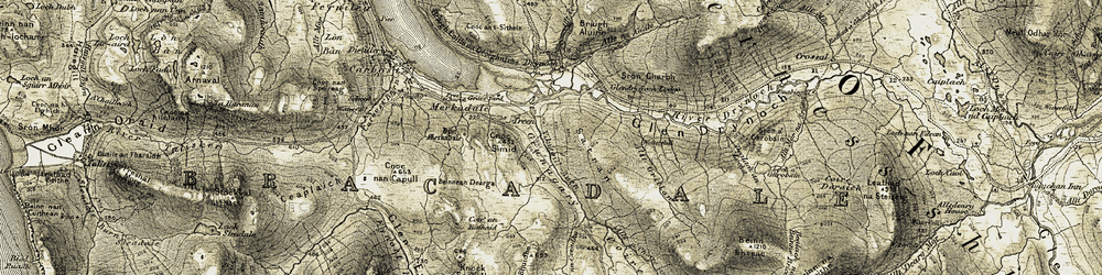 Old map of Allt Grillan in 1908-1909