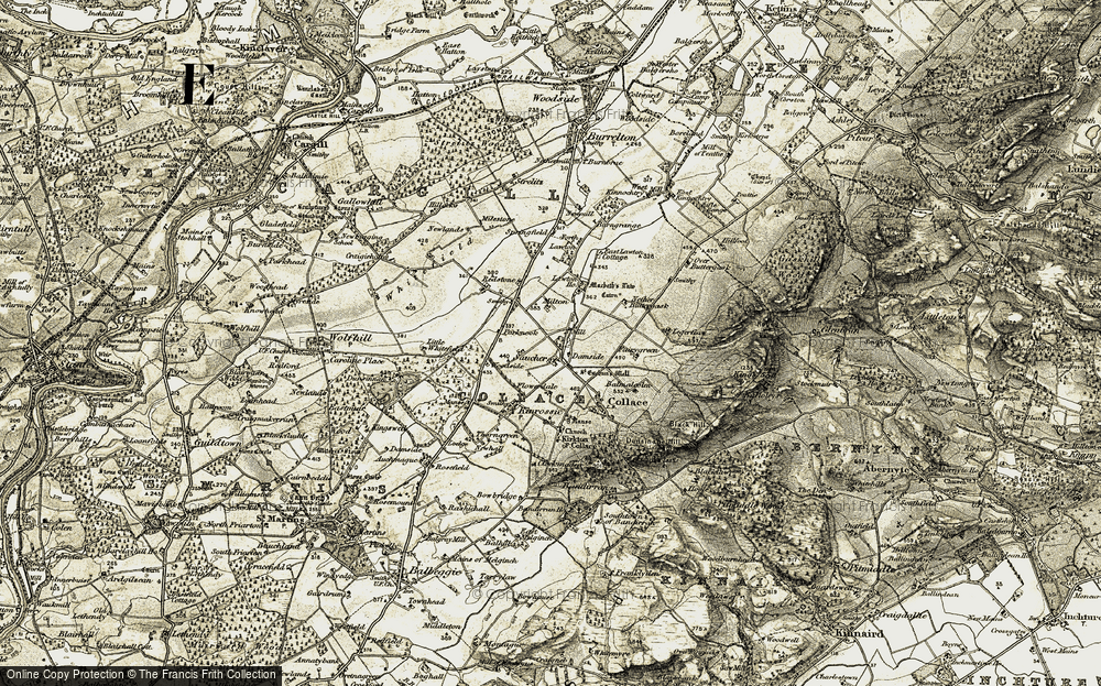 Old Map of Historic Map covering Collace in 1907-1908
