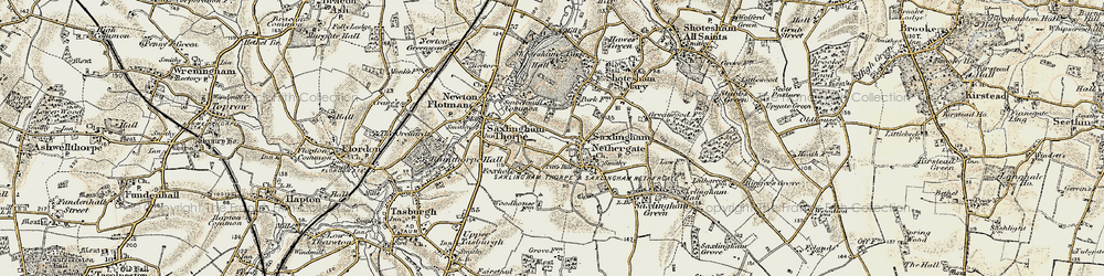 Old map of Saxlingham Nethergate in 1901-1902