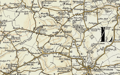 Old map of Saxtead in 1898-1901