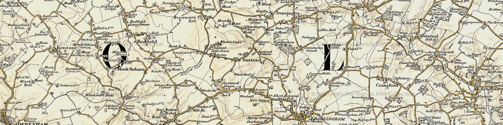 Old map of Saxtead in 1898-1901