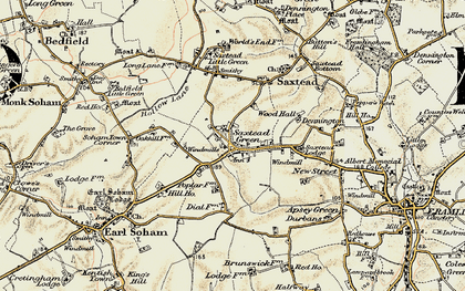 Old map of Saxtead Green in 1898-1901