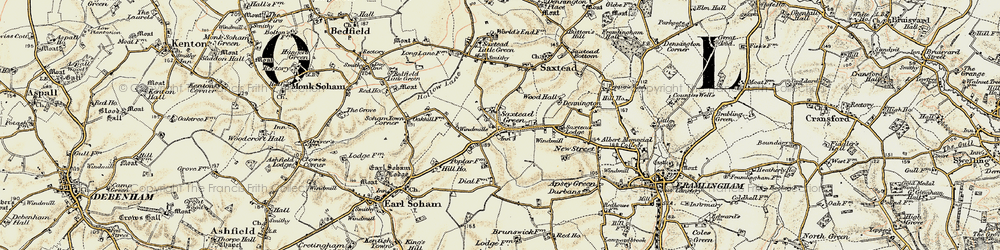 Old map of Saxtead Green in 1898-1901