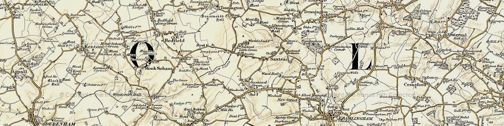 Old map of Saxtead Little Green in 1898-1901