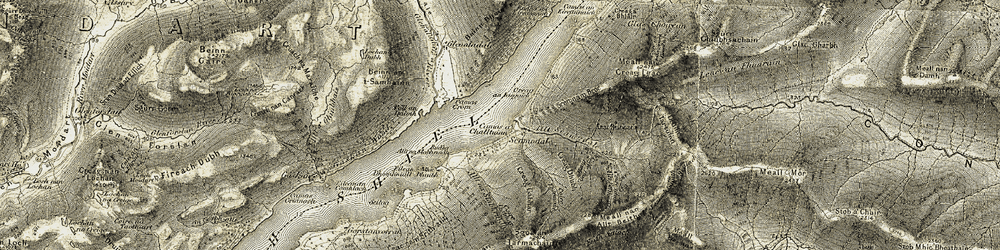 Old map of Beinn an t-Samhainn in 1906-1908