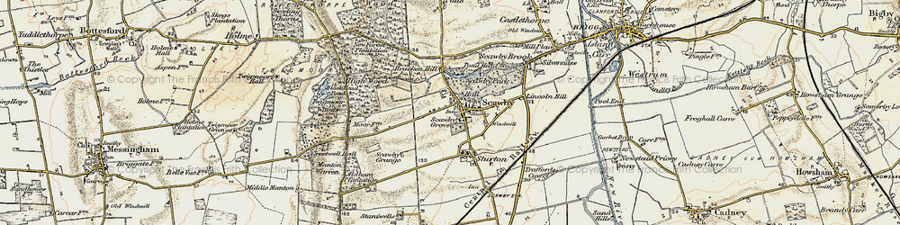 Old map of Scawby in 1903-1908