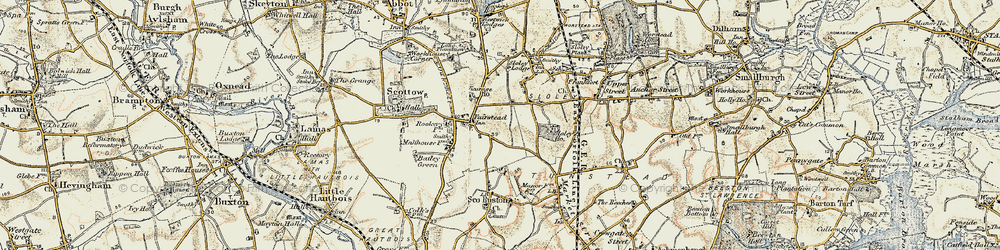 Old map of Scottow in 1901-1902