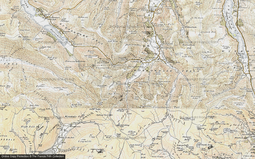 Old Map of Historic Map covering Borrowdale Yews in 1903-1904