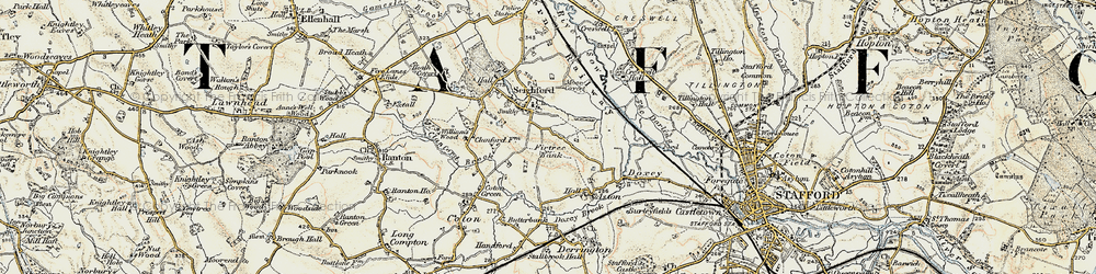 Old map of Seighford in 1902