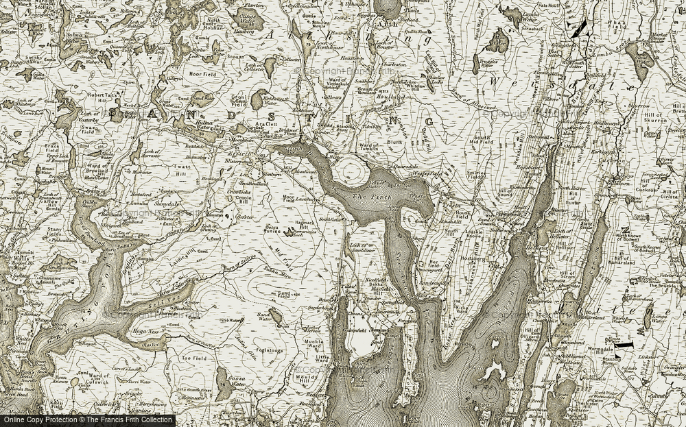Old Map of Historic Map covering Bixter Voe in 1911-1912