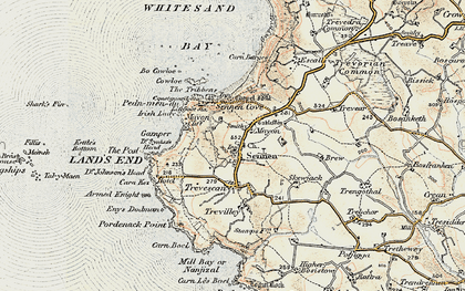 Old map of Sennen in 1900