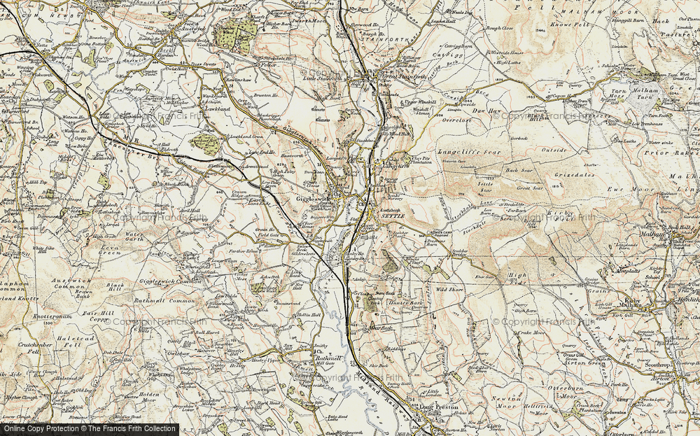 Old Map of Historic Map covering Scaleber Force in 1903-1904