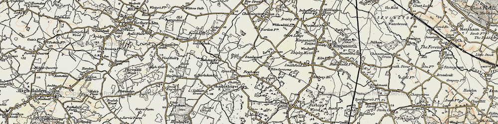 Old map of Shadoxhurst in 1897-1898