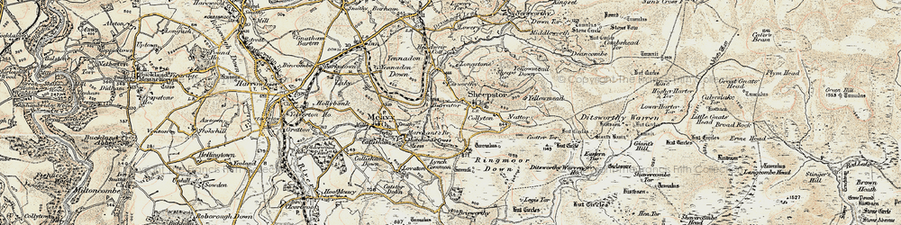 Old map of Burrator in 1899-1900
