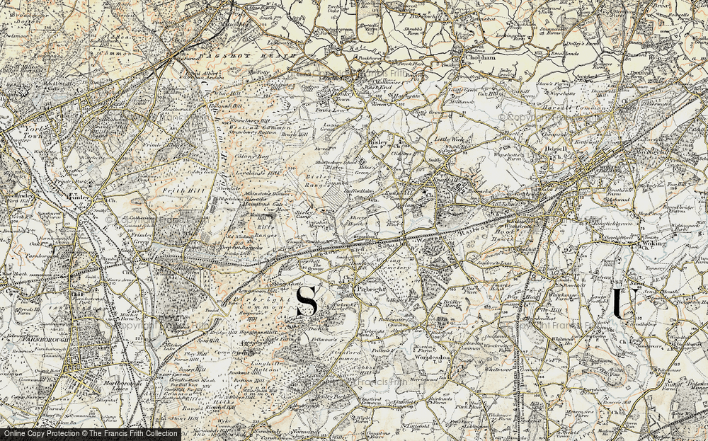 Old Map of Historic Map covering Bisley Common in 1897-1909