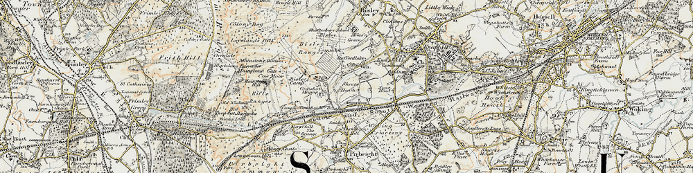 Old map of Bisley Common in 1897-1909