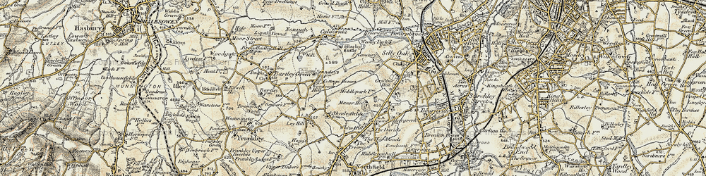 Old map of Shenley Fields in 1901-1902