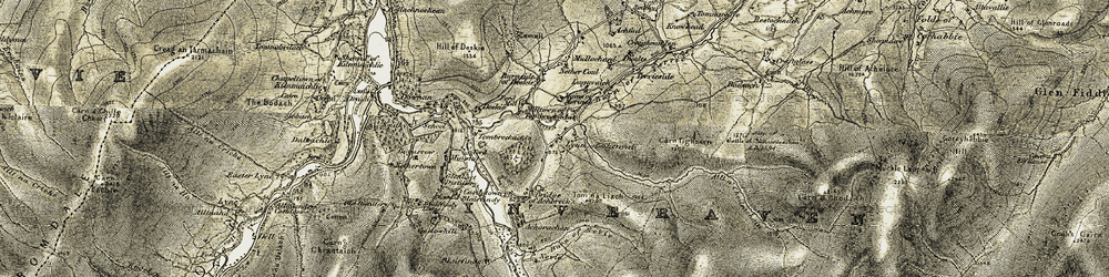 Old map of Burn of Nevie in 1908-1911