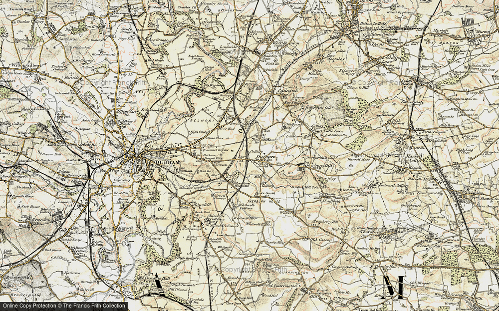 Old Map of Historic Map covering Broomside Ho in 1901-1904