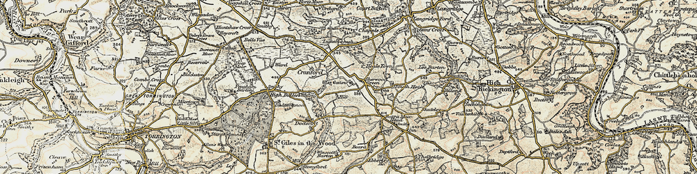 Old map of Barn Down in 1899-1900