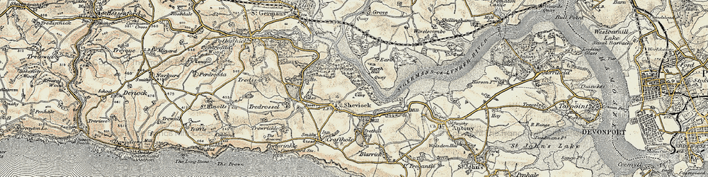 Old map of Sheviock in 1899-1900