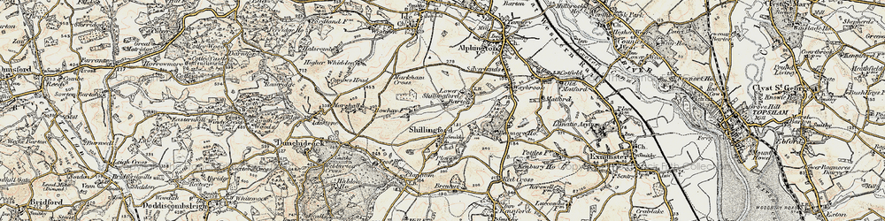Old map of Shillingford Abbot in 1899