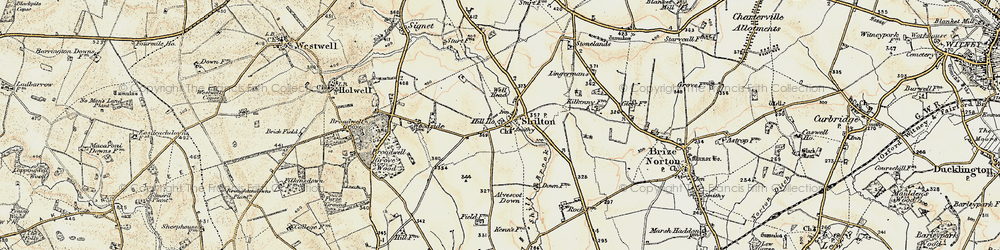 Old map of Bradwell Grove Wood in 1898-1899