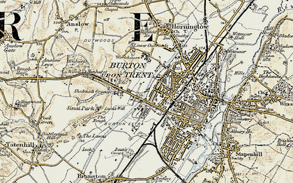 Old map of Shobnall in 1902