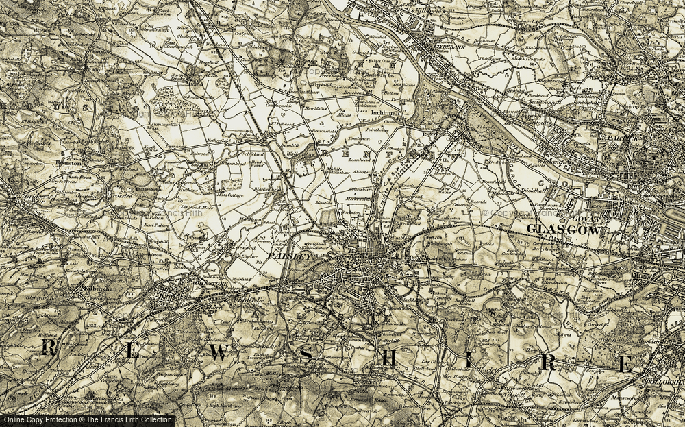 Old Map of Historic Map covering Blackstone Mains in 1905-1906