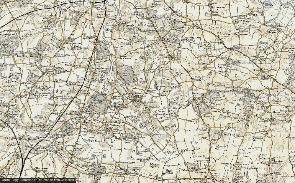 Old Map of Shotesham, 1901-1902 in 1901-1902