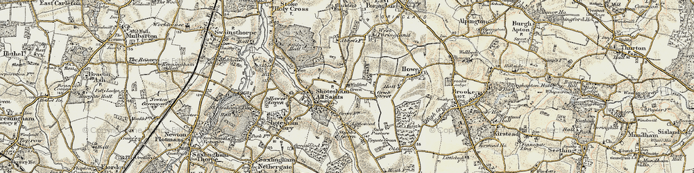 Old map of Shotesham in 1901-1902
