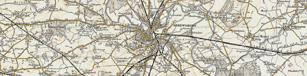 Old map of Shrewsbury in 1902