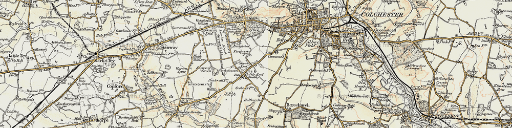 Old map of Shrub End in 1898-1899