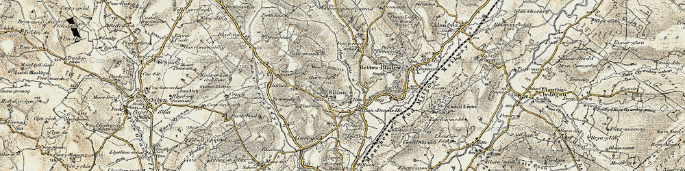 Old map of Afon Denys in 1901-1902