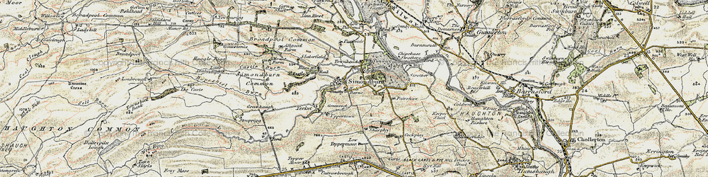 Old map of Simonburn in 1901-1904