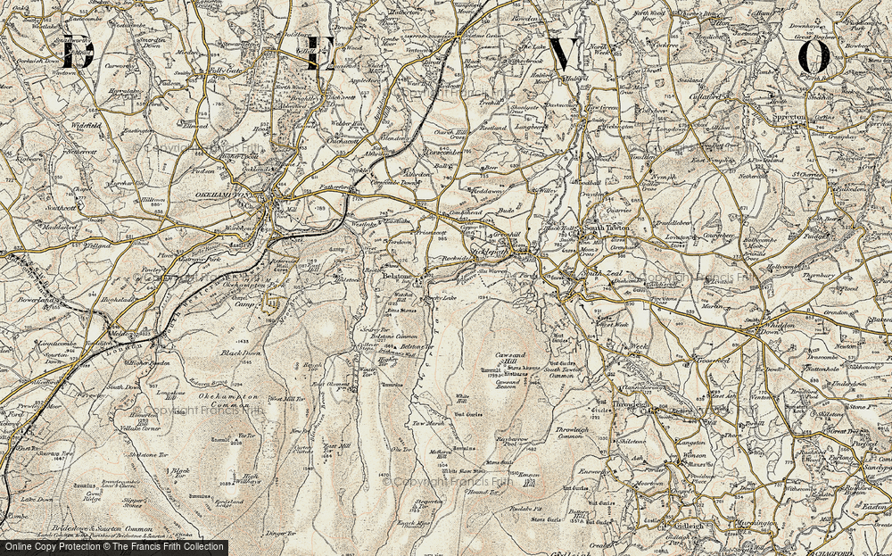 Old Map of Historic Map covering Belstone Cleave in 1899-1900