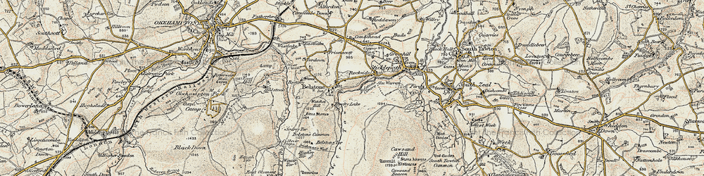 Old map of Belstone Cleave in 1899-1900