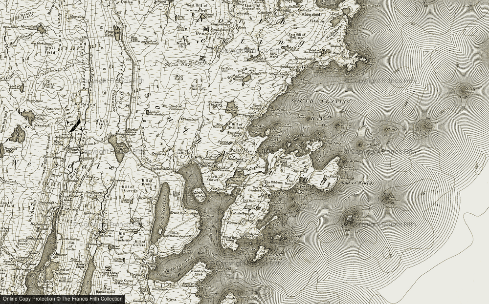 Old Map of Historic Map covering West Voe of Skellister in 1911-1912