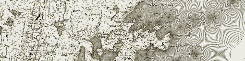 Old map of West Voe of Skellister in 1911-1912