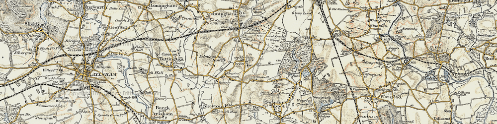 Old map of Felmingham Hall (Hotel) in 1901-1902