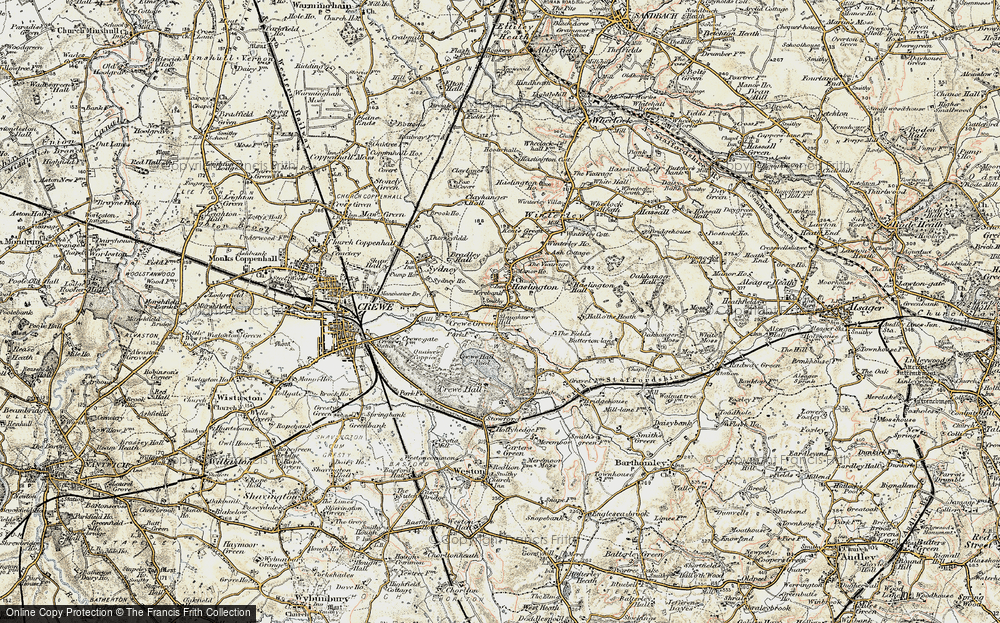 Old Map of Historic Map covering Crewe Green in 1902-1903