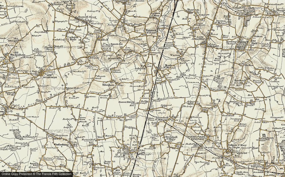 Old Map of Historic Map covering Tibenham Airfield in 1901-1902