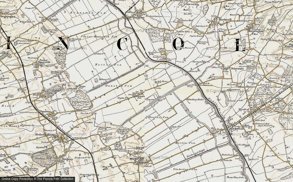 Old Map of Historic Map covering Metheringham Fen in 1902-1903