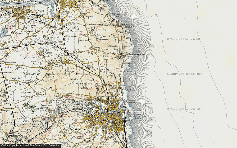 Old Map of Historic Map covering Whitburn Bay in 1901-1904