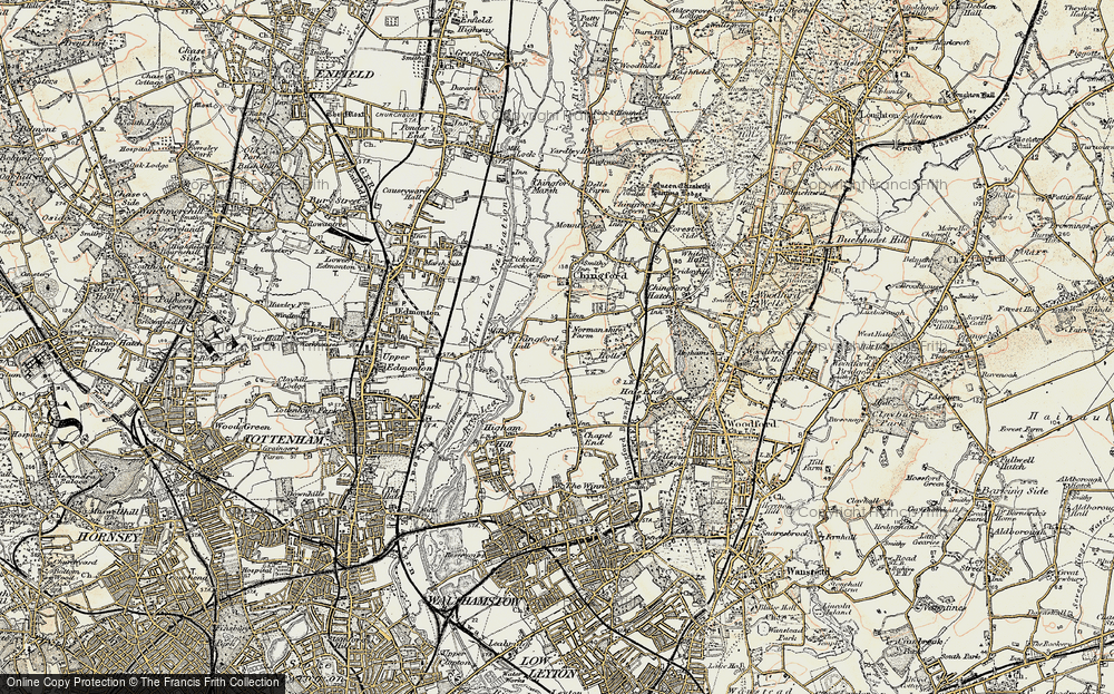 Old Map of Historic Map covering Lea Valley Walk in 1897-1898