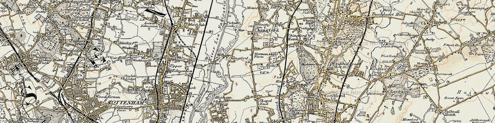 Old map of Lea Valley Walk in 1897-1898